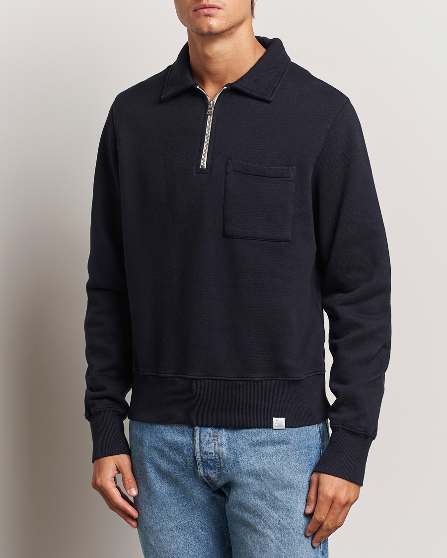 Homme |  | Merz b. Schwanen | Vintage Fleece Half Zip Sweatshirt Dark Navy