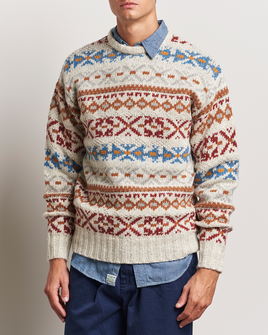 Homme |  | BEAMS PLUS | Fair Isle Crew Neck Sweater Off White