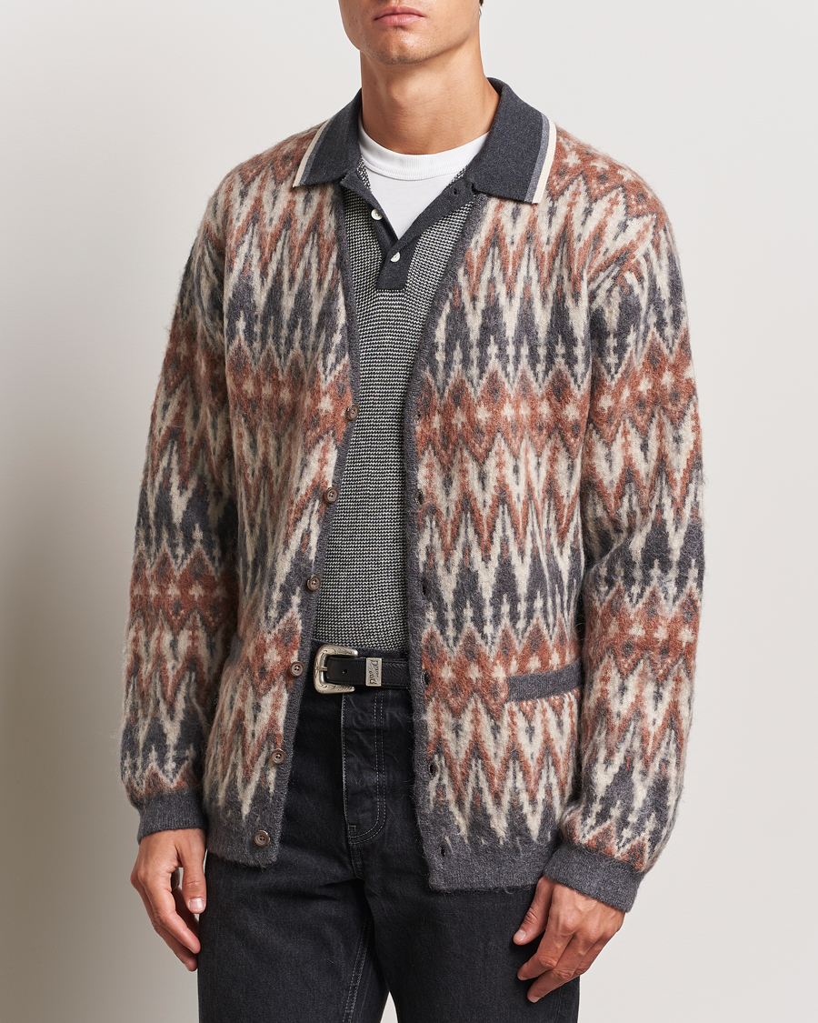 Homme |  | BEAMS PLUS | Chevron Jacquard Cardigan Grey