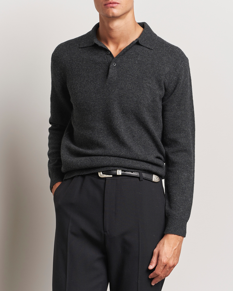 Homme |  | BEAMS PLUS | Long Sleeve Knitted Polo Charcoal