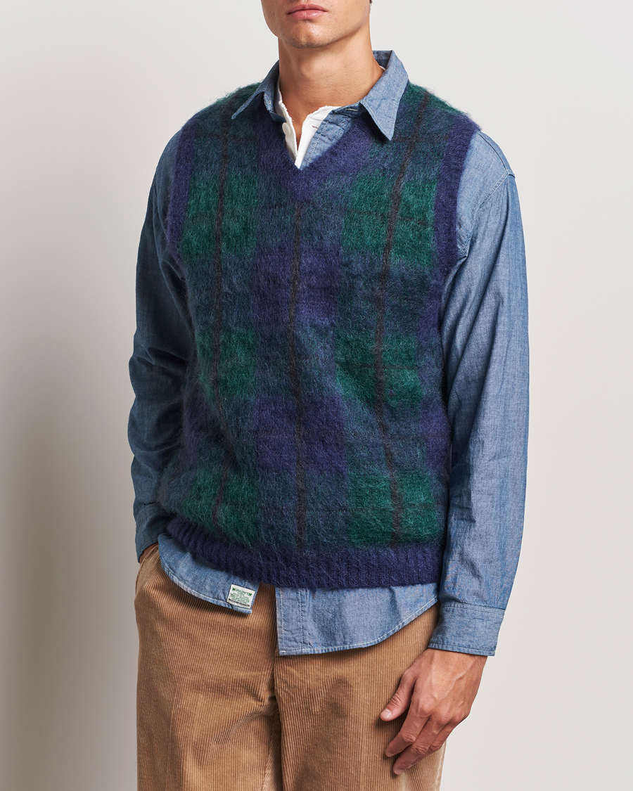 Homme |  | BEAMS PLUS | Mohair Check Vest Navy