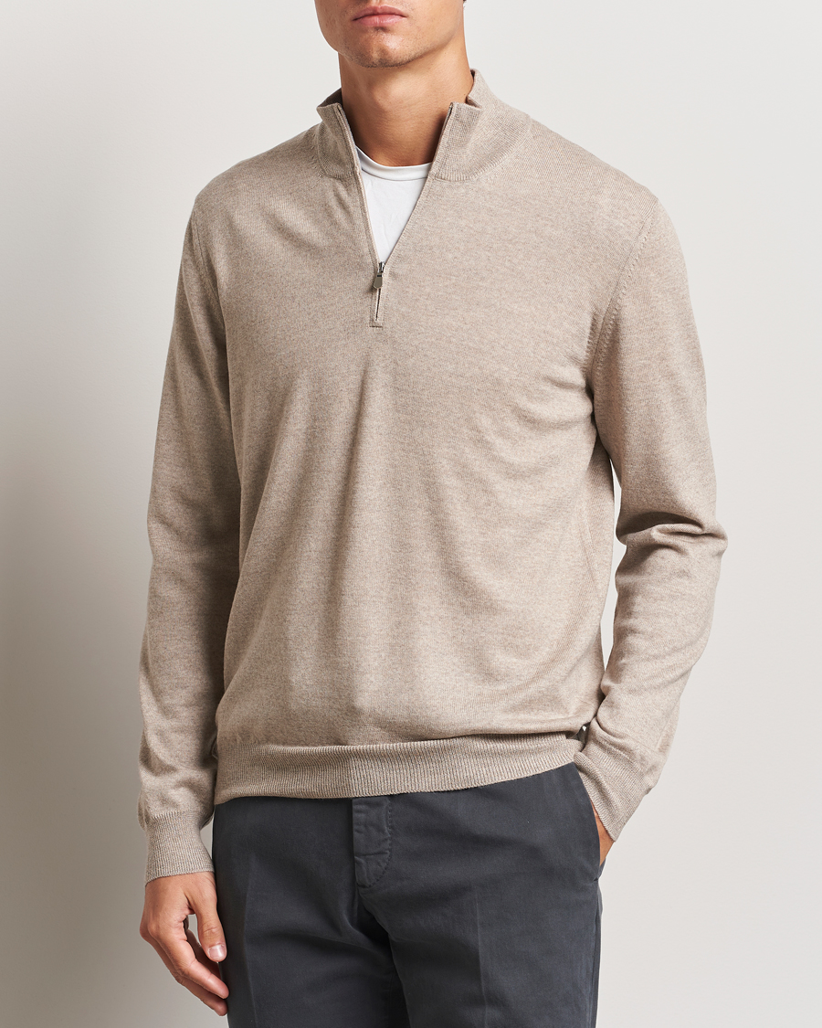 Homme |  | Gran Sasso | Merino Fashion Fit Half Zip Light Beige