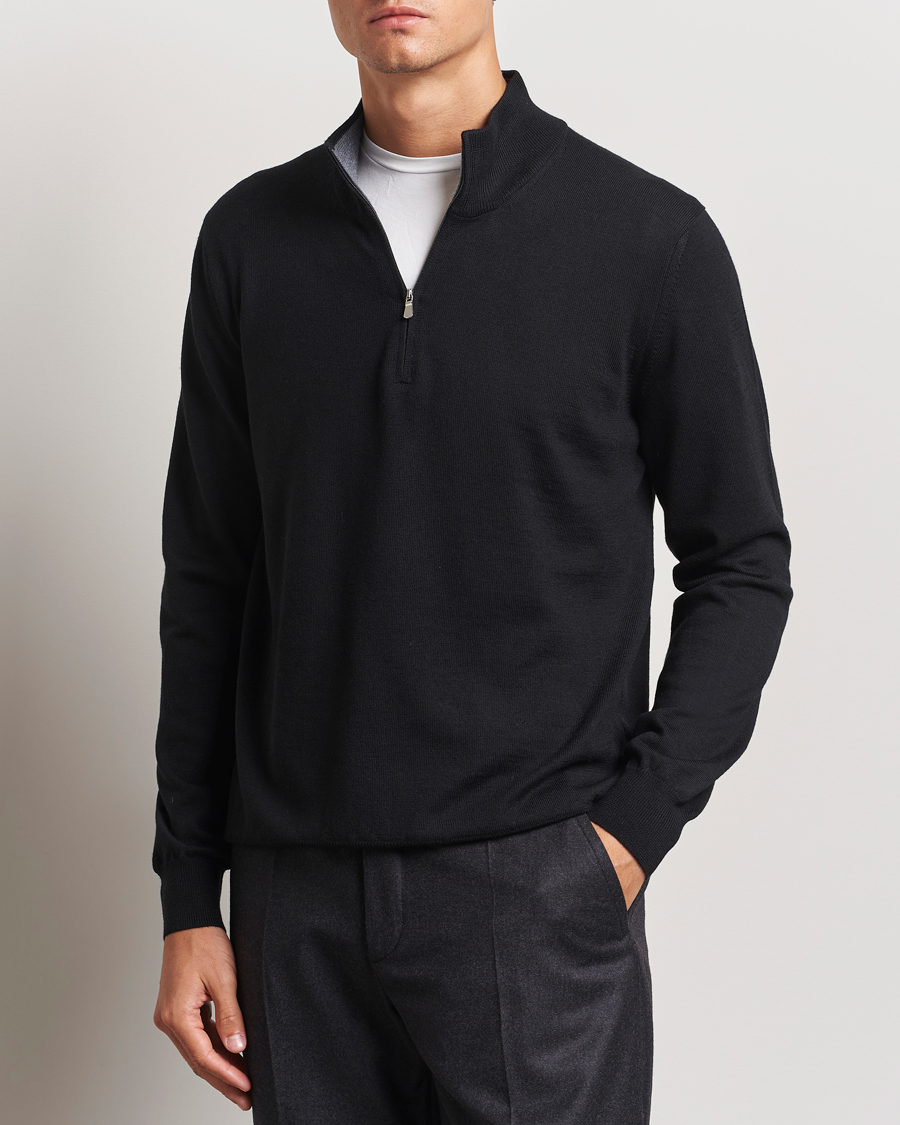 Homme |  | Gran Sasso | Merino Fashion Fit Half Zip Black