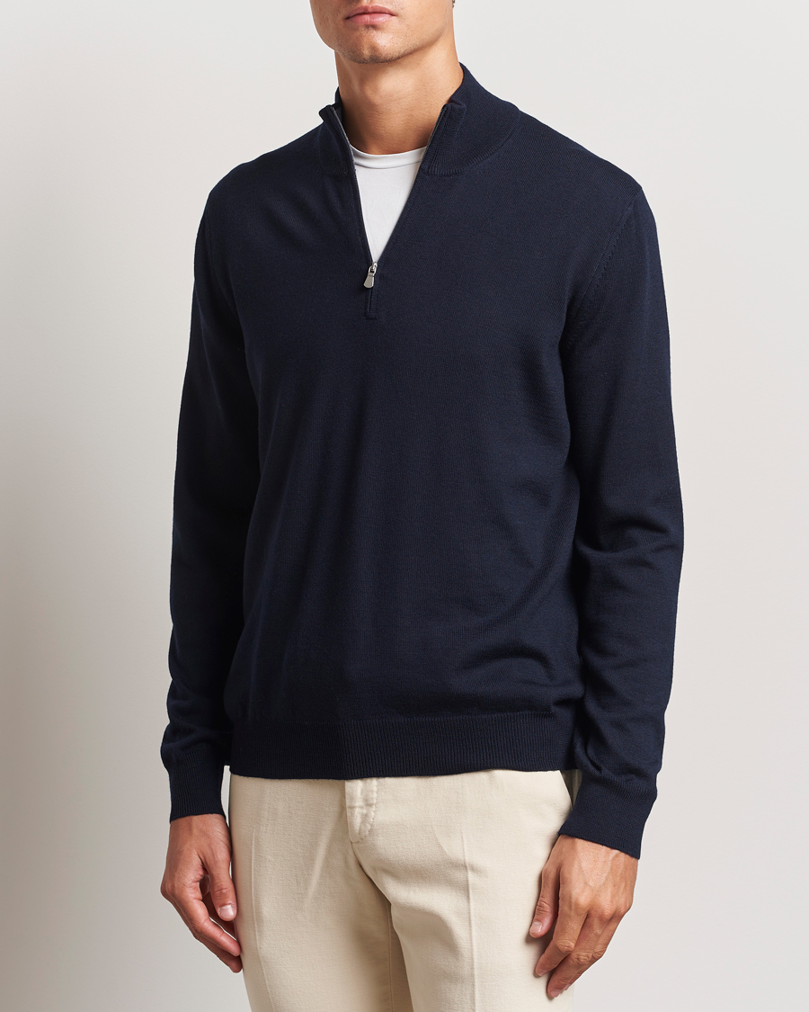 Homme |  | Gran Sasso | Merino Fashion Fit Half Zip Navy