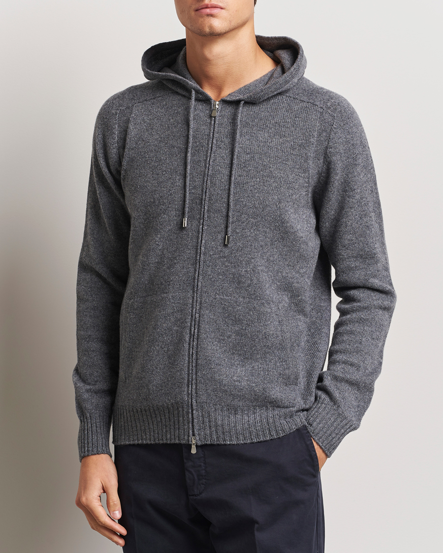 Homme |  | Gran Sasso | Full Zip Wool Hoodie Grey Melange