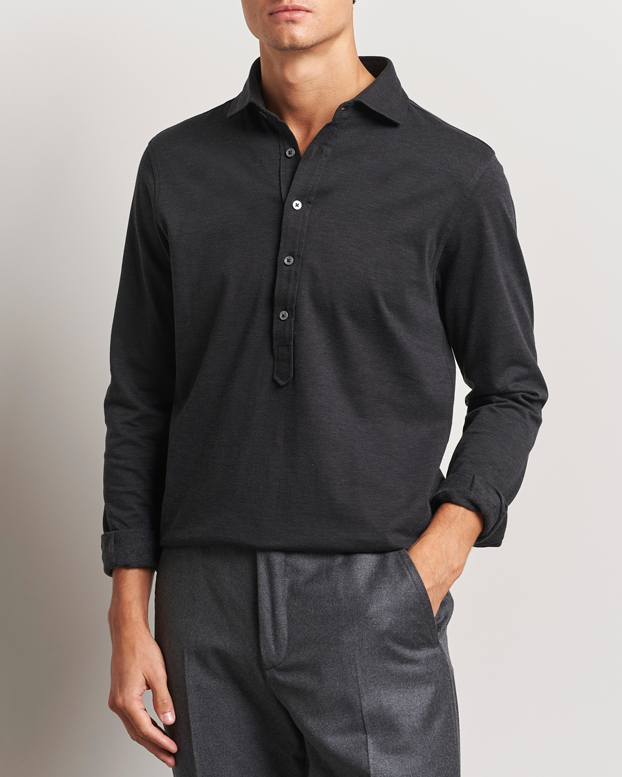 Homme |  | Gran Sasso | Brushed Cotton Popover Shirt Black