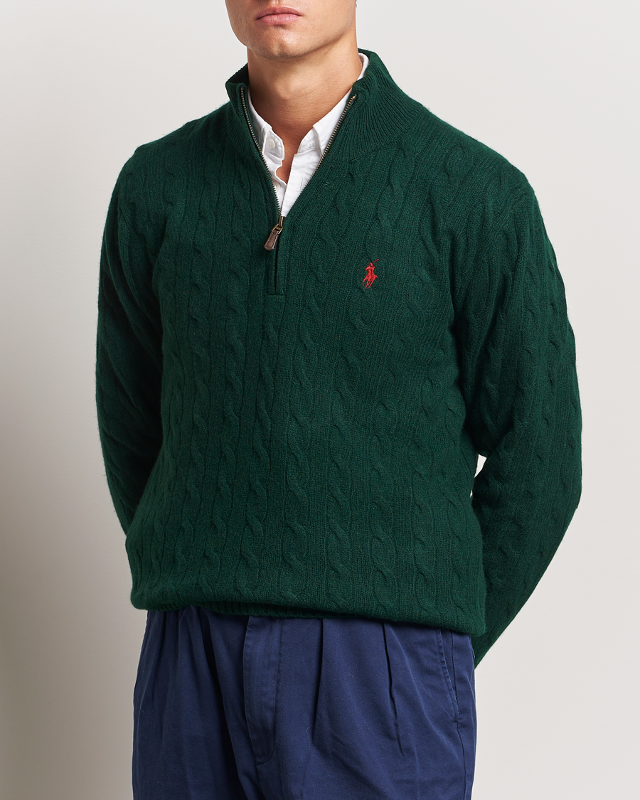 Homme |  | Polo Ralph Lauren | Wool/Cashmere Cable Half Zip Green