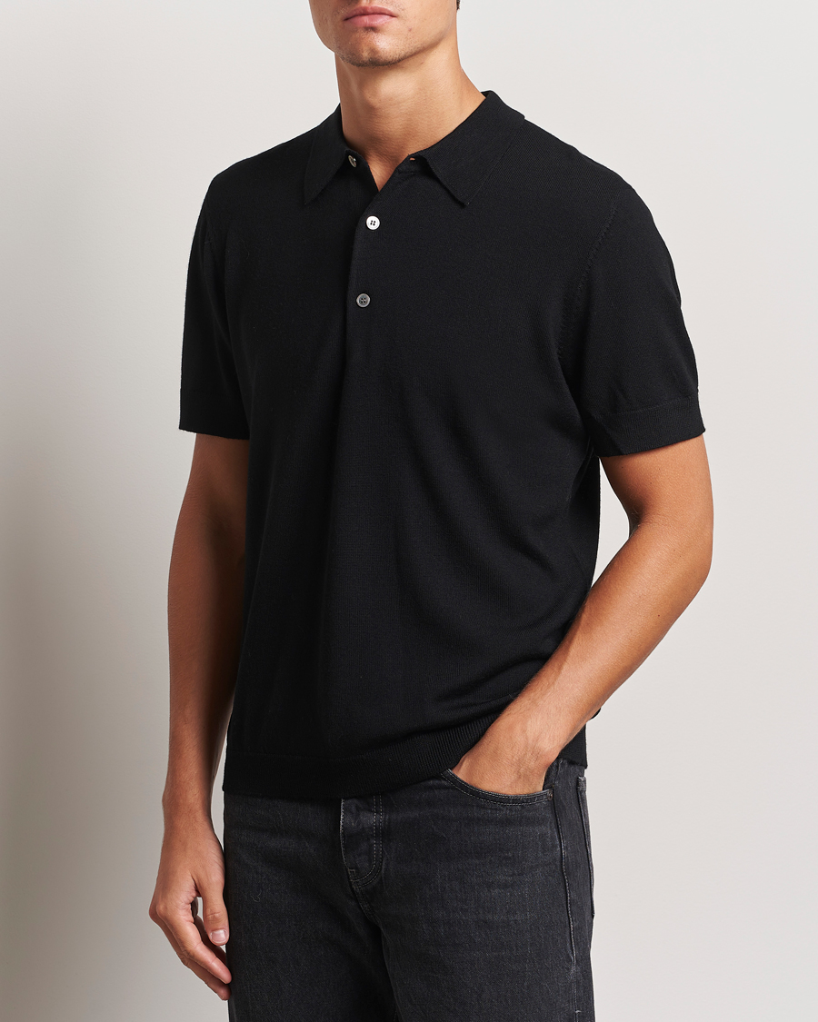 Homme |  | A Day\'s March | Rosehall Short Sleeve Merino Polo Black