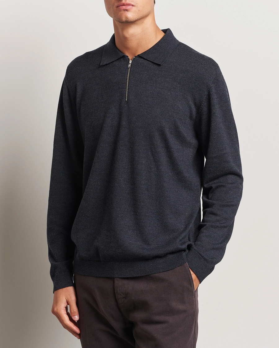 Homme |  | A Day\'s March | Thompson Merino Half-Zip Polo Anthracite