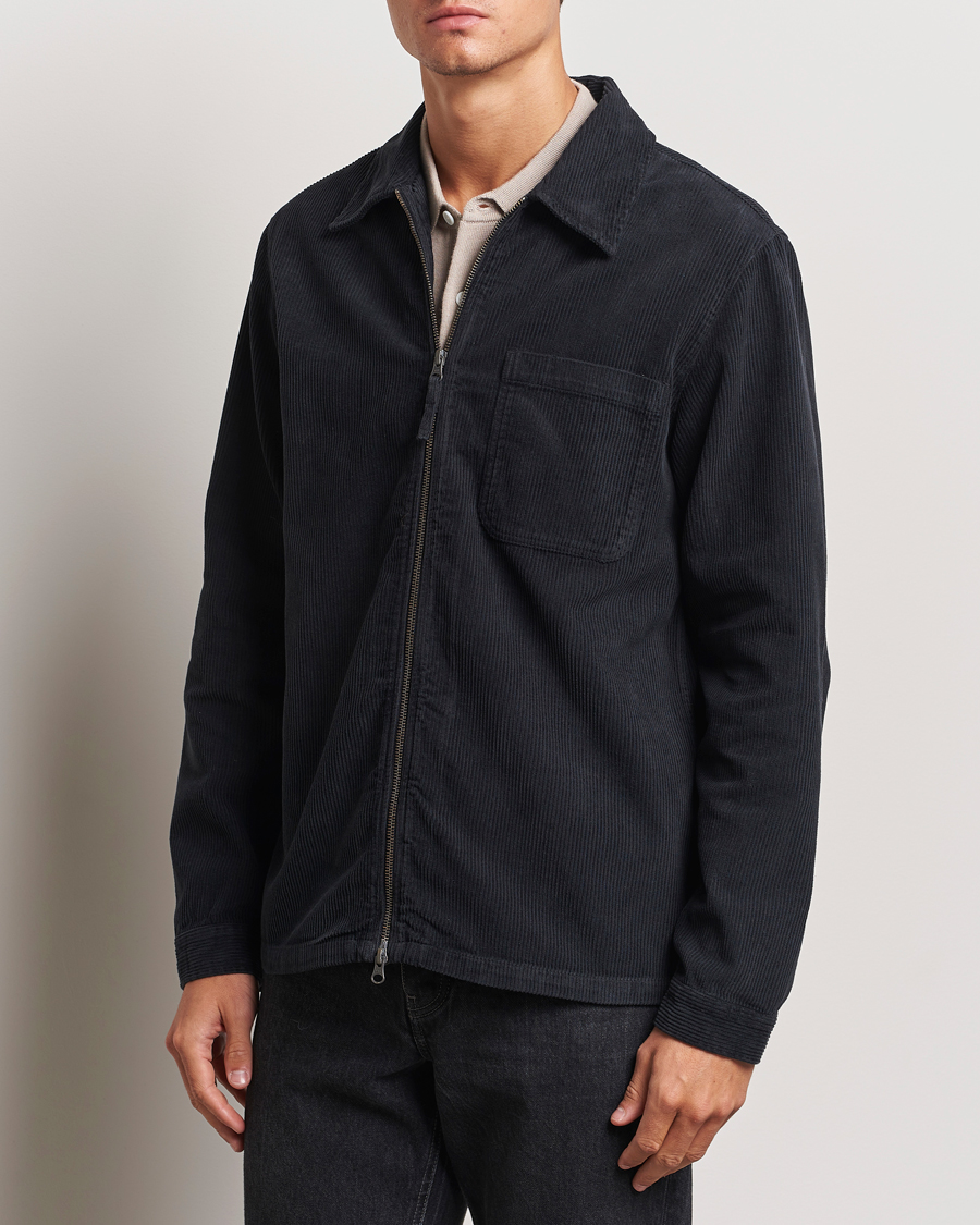 Homme |  | A Day\'s March | Fraser Zip Corduroy Overshirt Black