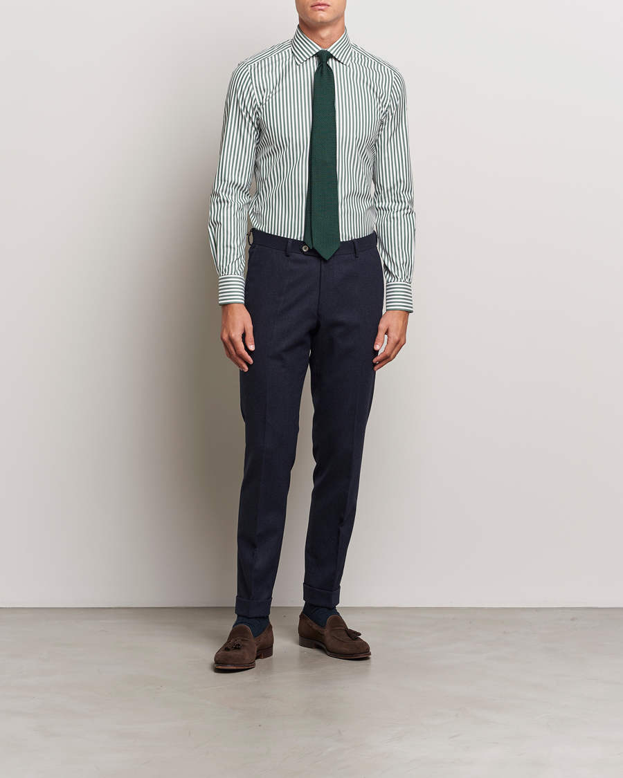 Homme |  | 100Hands | Striped Cut Away Cotton Shirt Green