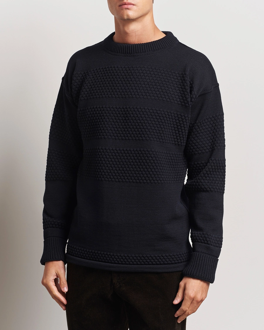 Homme |  | S.N.S. Herning | Fisherman Wool Crew Neck Sweater Navy Blue