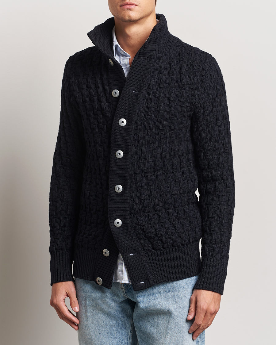 Homme |  | S.N.S. Herning | Stark Wool Cable Knit Cardigan Navy Blue