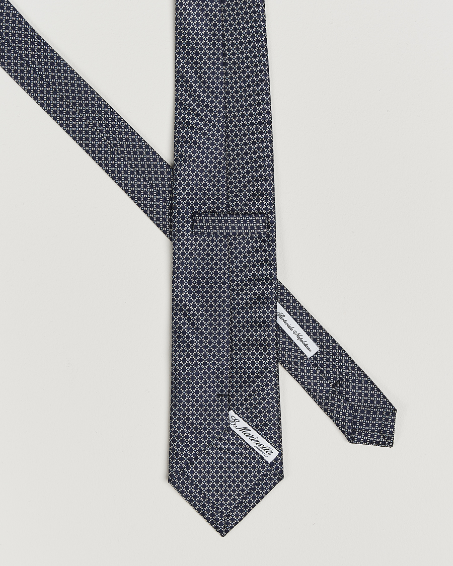 Homme |  | E. Marinella | 3-Fold Printed Silk Tie Navy/White