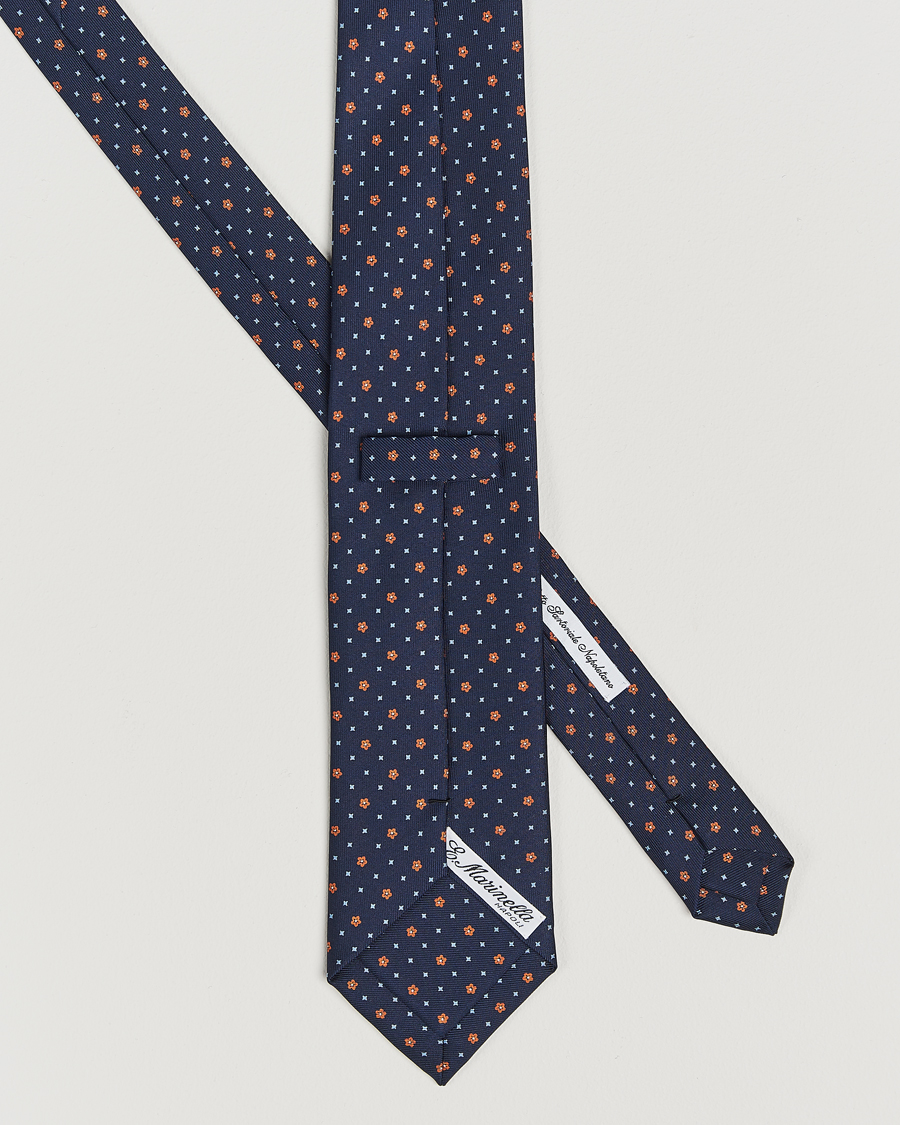 Homme |  | E. Marinella | 3-Fold Printed Silk Tie Navy/Orange