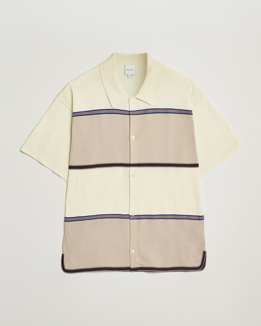 Homme | Chemises | Paul Smith | Cotton Striped Knitted Short Sleeve Shirt White