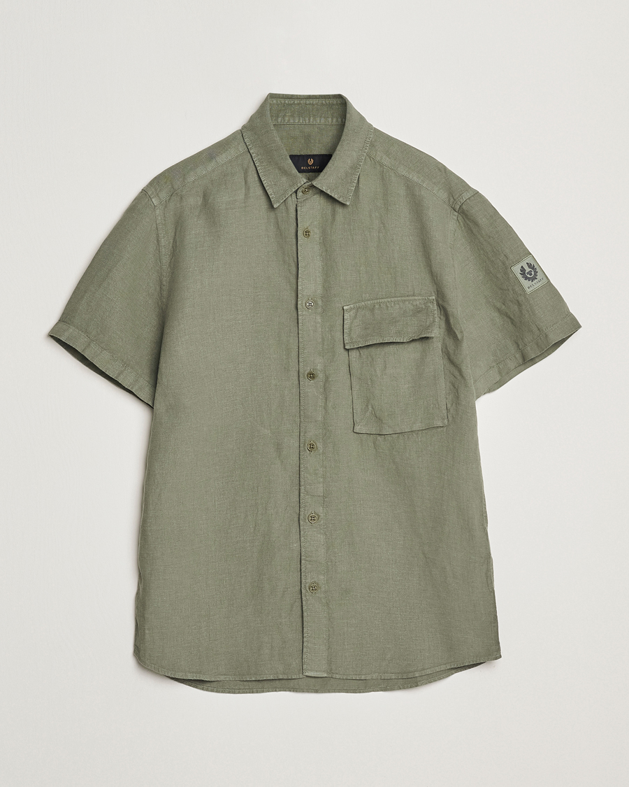 Homme | Chemises | Belstaff | Scale Short Sleeve Linen Shirt Surplus Green