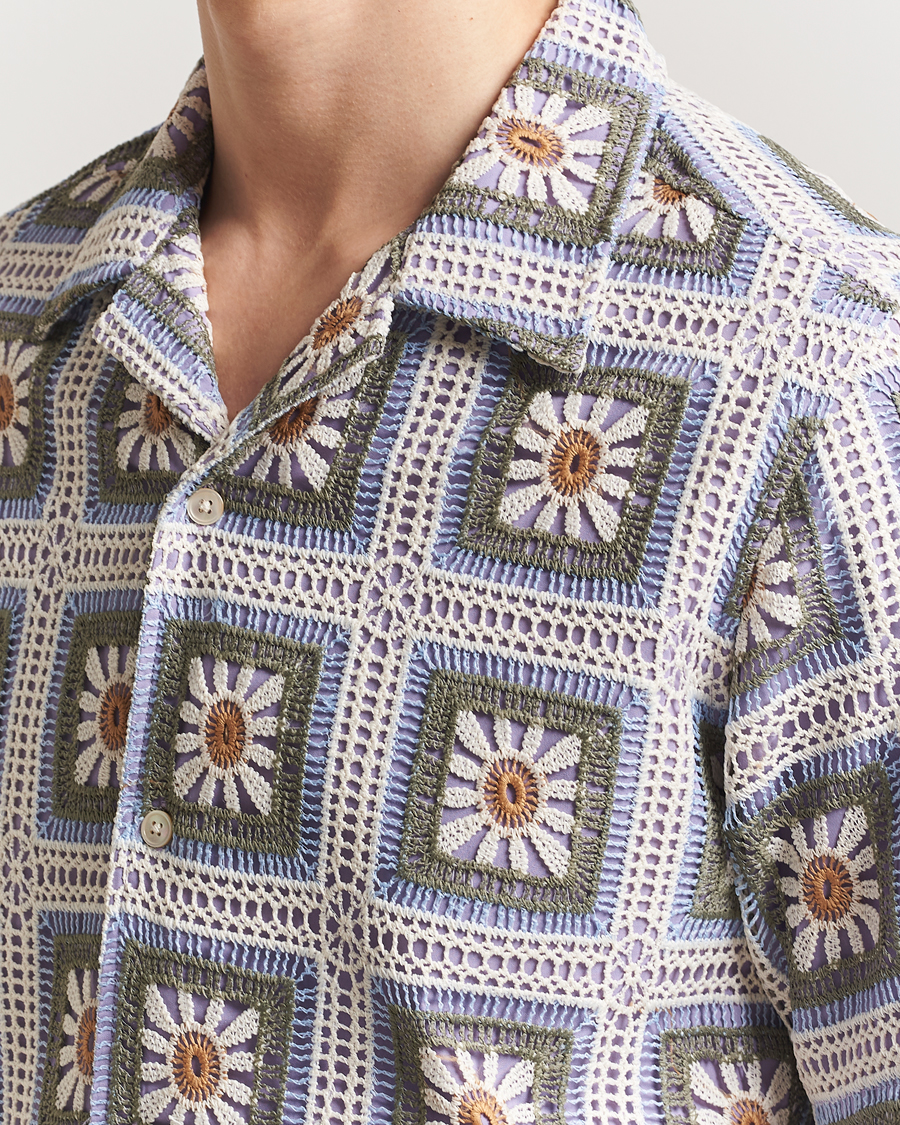 Homme | Chemises | NN07 | Julio Crochet Flower Short Sleeve Shirt Violette Multi