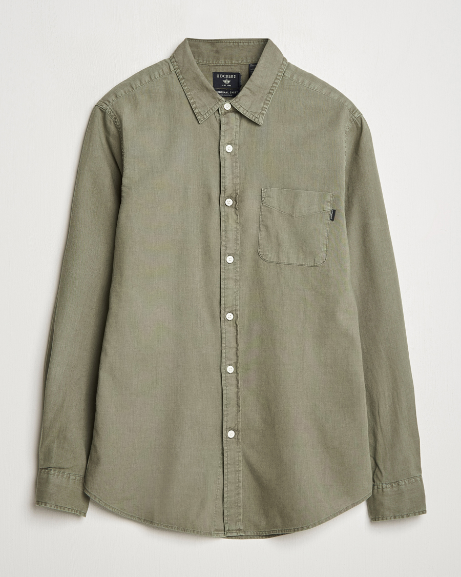 Homme | Chemises | Dockers | Slim Linen/Cotton Shirt Teal Leaf