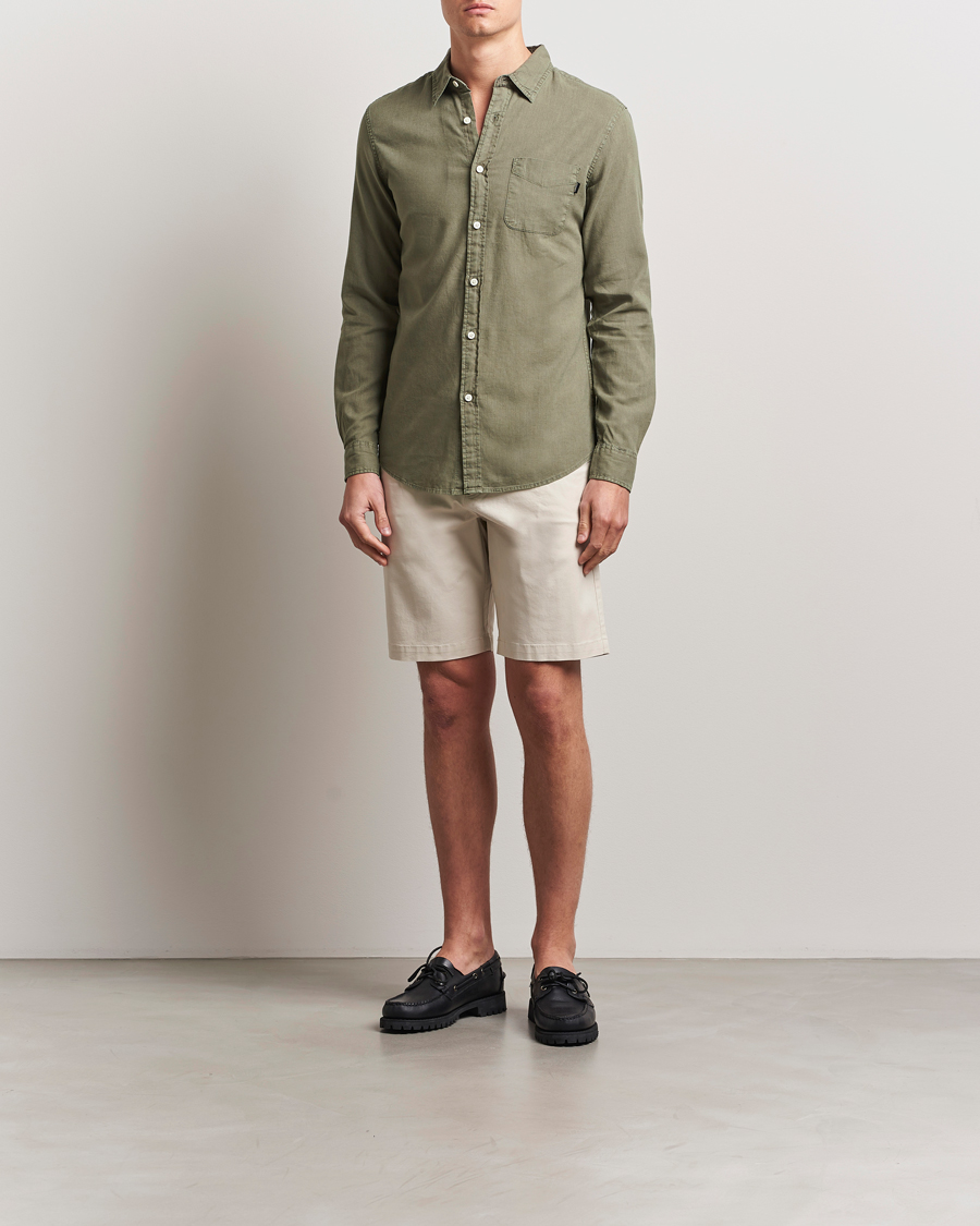 Homme | Chemises | Dockers | Slim Linen/Cotton Shirt Teal Leaf