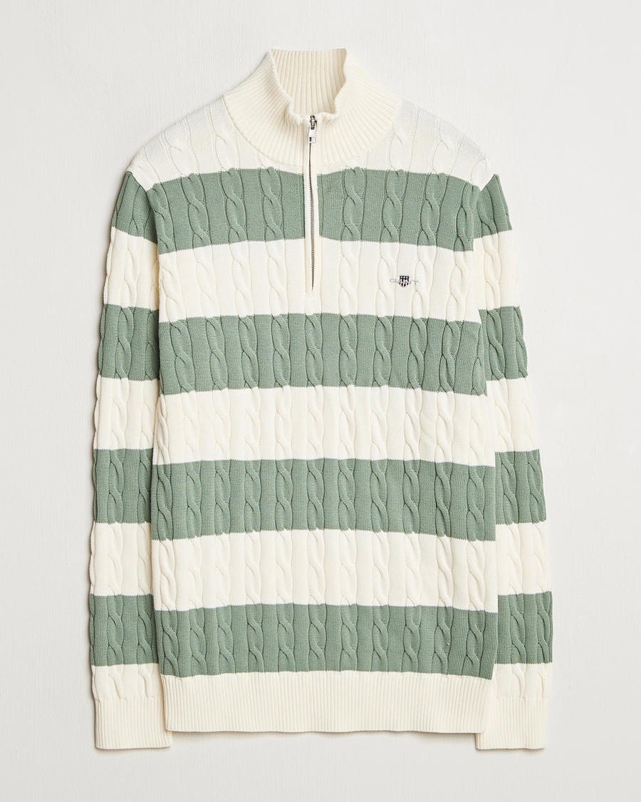 Homme | Pulls Et Tricots | GANT | Cotton Striped Cable Half Zip Kalamata Green