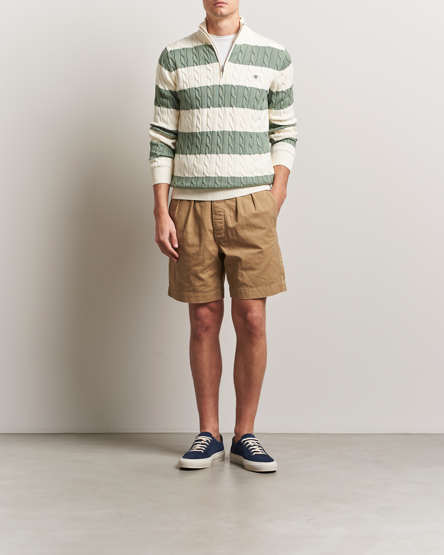 Homme | Pulls Et Tricots | GANT | Cotton Striped Cable Half Zip Kalamata Green
