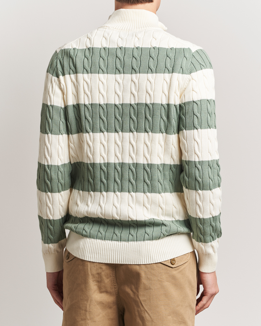 Homme | Pulls Et Tricots | GANT | Cotton Striped Cable Half Zip Kalamata Green