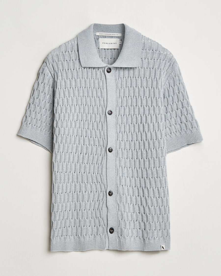 Homme | Chemises | Peregrine | Cove Knitted Short Sleeve Shirt Washed Denim