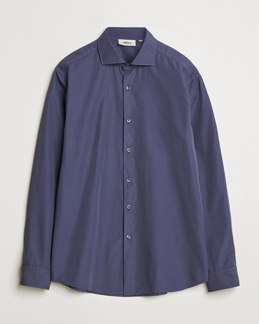 Homme | Chemises | Altea | Washed Poplin Sport Shirt Dark Blue