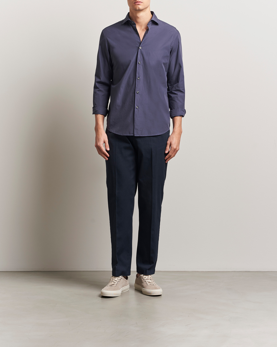 Homme | Chemises | Altea | Washed Poplin Sport Shirt Dark Blue