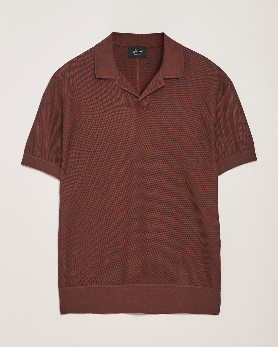 Homme | Polos | Brioni | Short Sleeve Sea Island Knitted Polo Brown
