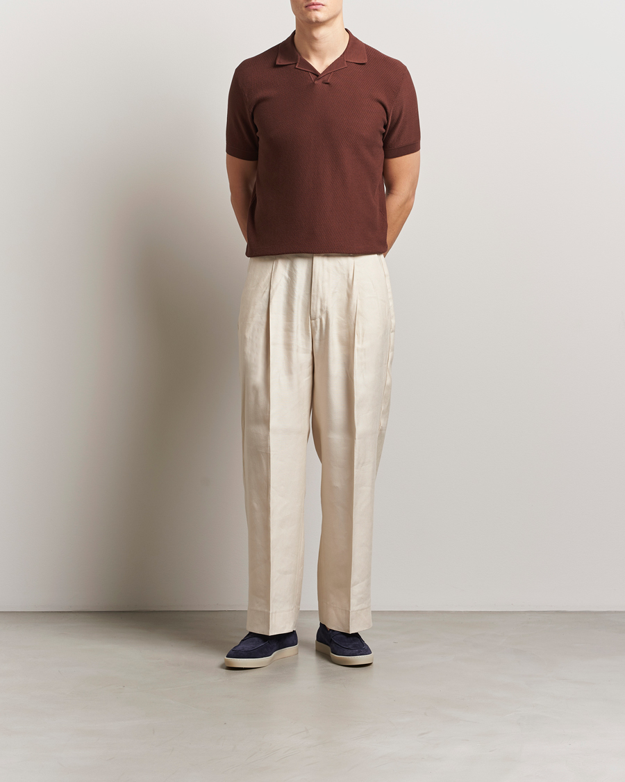 Homme | Polos | Brioni | Short Sleeve Sea Island Knitted Polo Brown