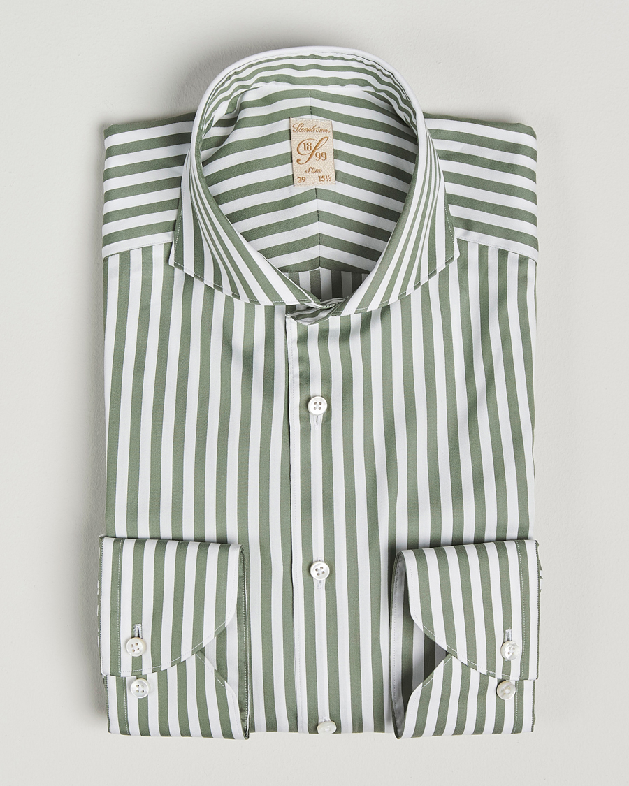 Homme | Chemises | Stenströms | 1899 Slimline Striped Cotton/Silk Shirt Green