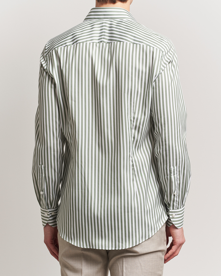 Homme | Chemises | Stenströms | 1899 Slimline Striped Cotton/Silk Shirt Green