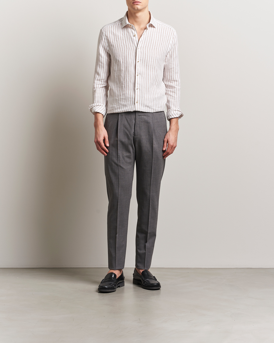 Homme | Chemises | Stenströms | Slimline Striped Linen Shirt White/Brown