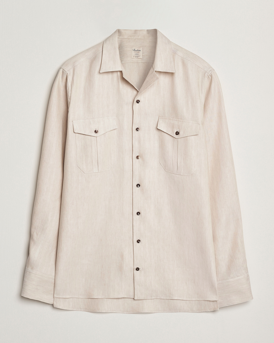 Homme | Chemises | Stenströms | Cotton/Lyocel Herringbone Overshirt Beige