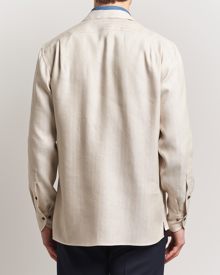 Homme | Chemises | Stenströms | Cotton/Lyocel Herringbone Overshirt Beige