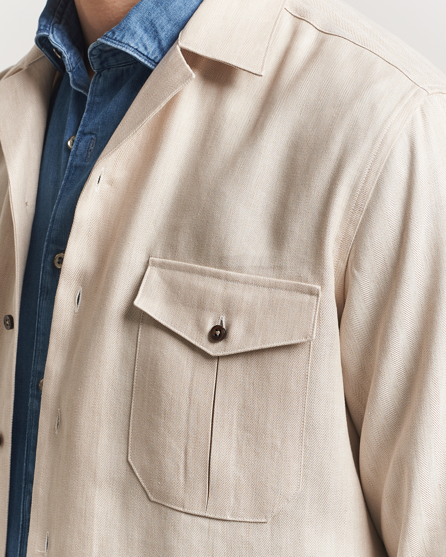 Homme | Chemises | Stenströms | Cotton/Lyocel Herringbone Overshirt Beige