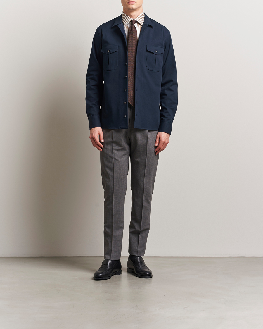 Homme | Chemises | Stenströms | Cotton Stretch Overshirt Navy