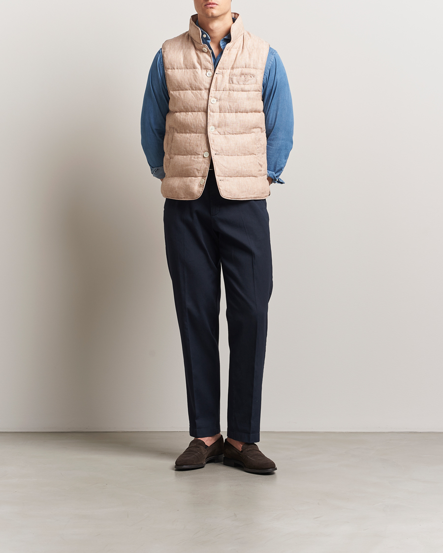Homme | Manteaux Et Vestes | Stenströms | Linen Padded Button Vest Beige