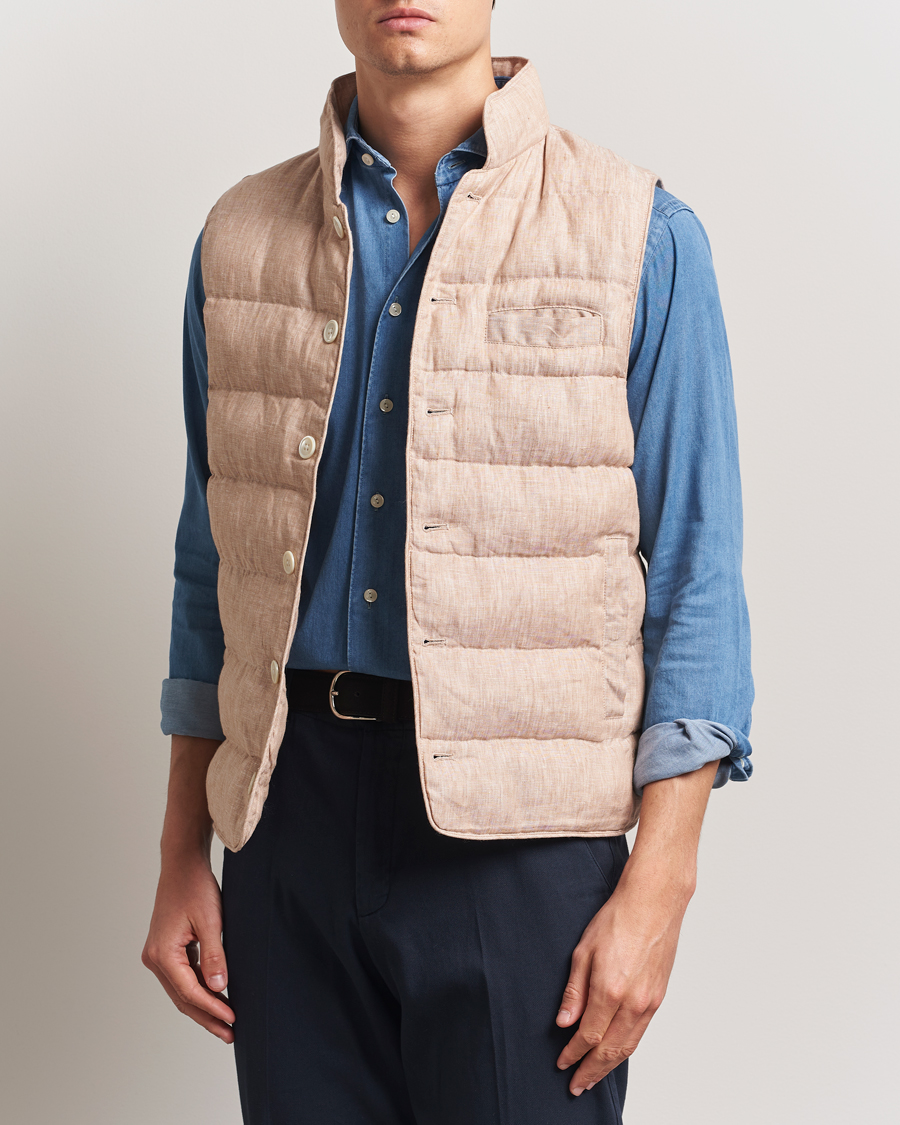 Homme | Manteaux Et Vestes | Stenströms | Linen Padded Button Vest Beige
