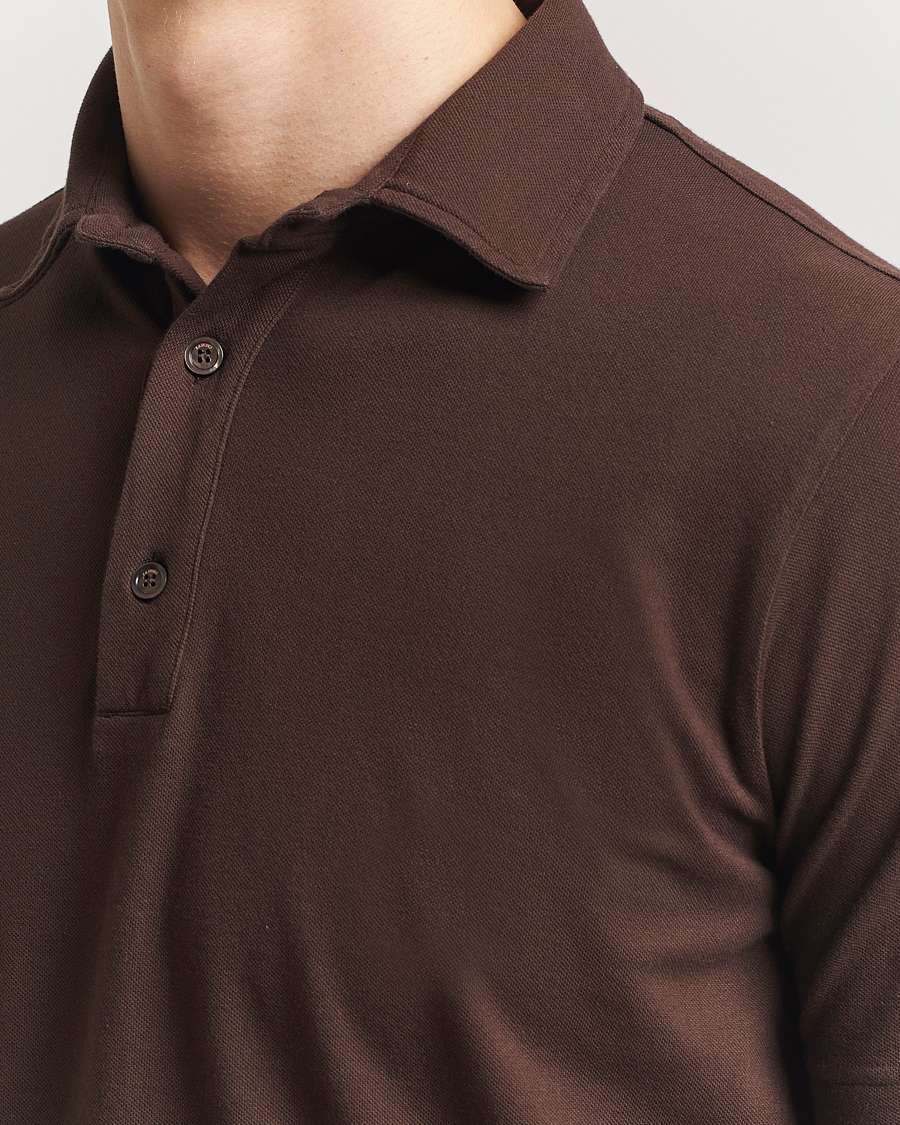 Homme | Polos | Zanone | Soft Cotton Piquet Polo Dark Brown