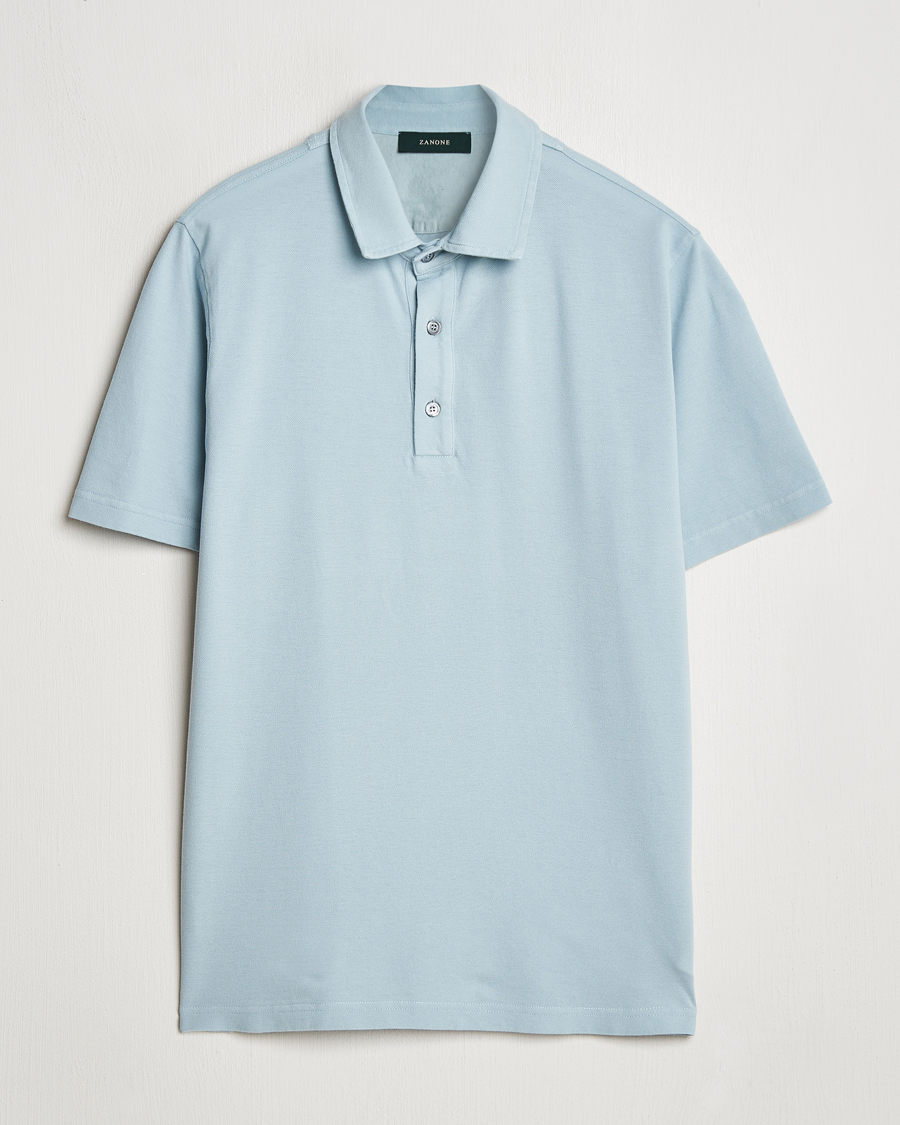 Homme | Polos | Zanone | Soft Cotton Piquet Polo Light Blue
