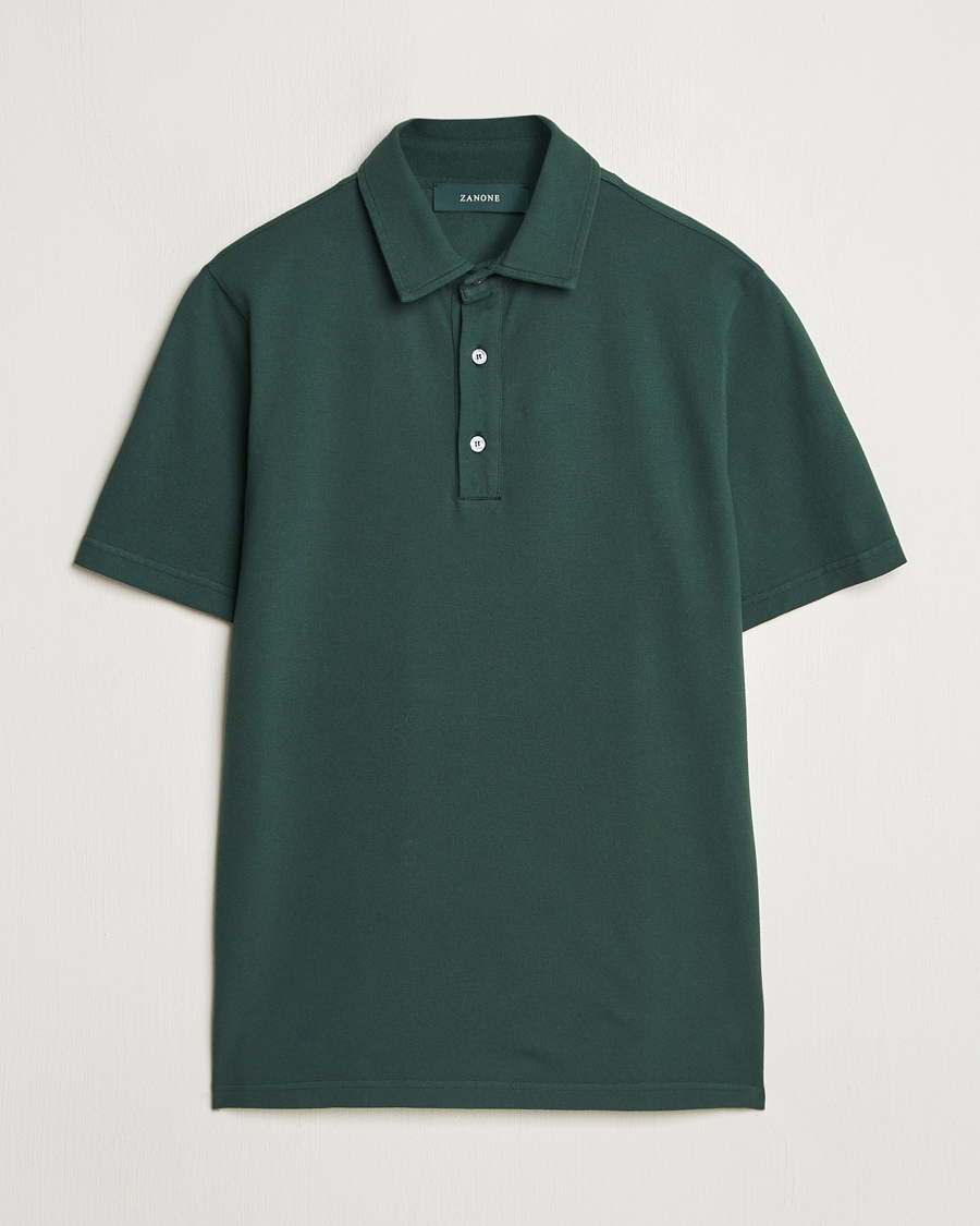 Homme | Polos | Zanone | Soft Cotton Piquet Polo Dark Green