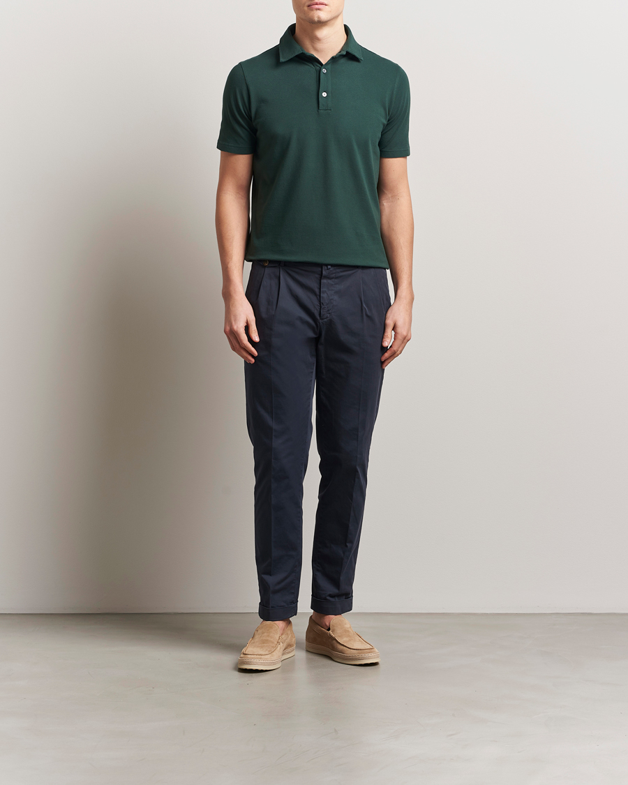 Homme | Polos | Zanone | Soft Cotton Piquet Polo Dark Green