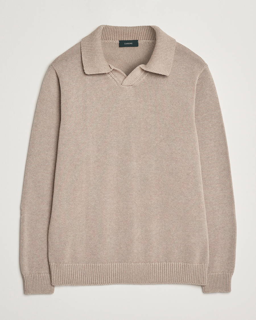 Homme | Pulls Et Tricots | Zanone | Soft Cotton Long Sleeve Polo Beige