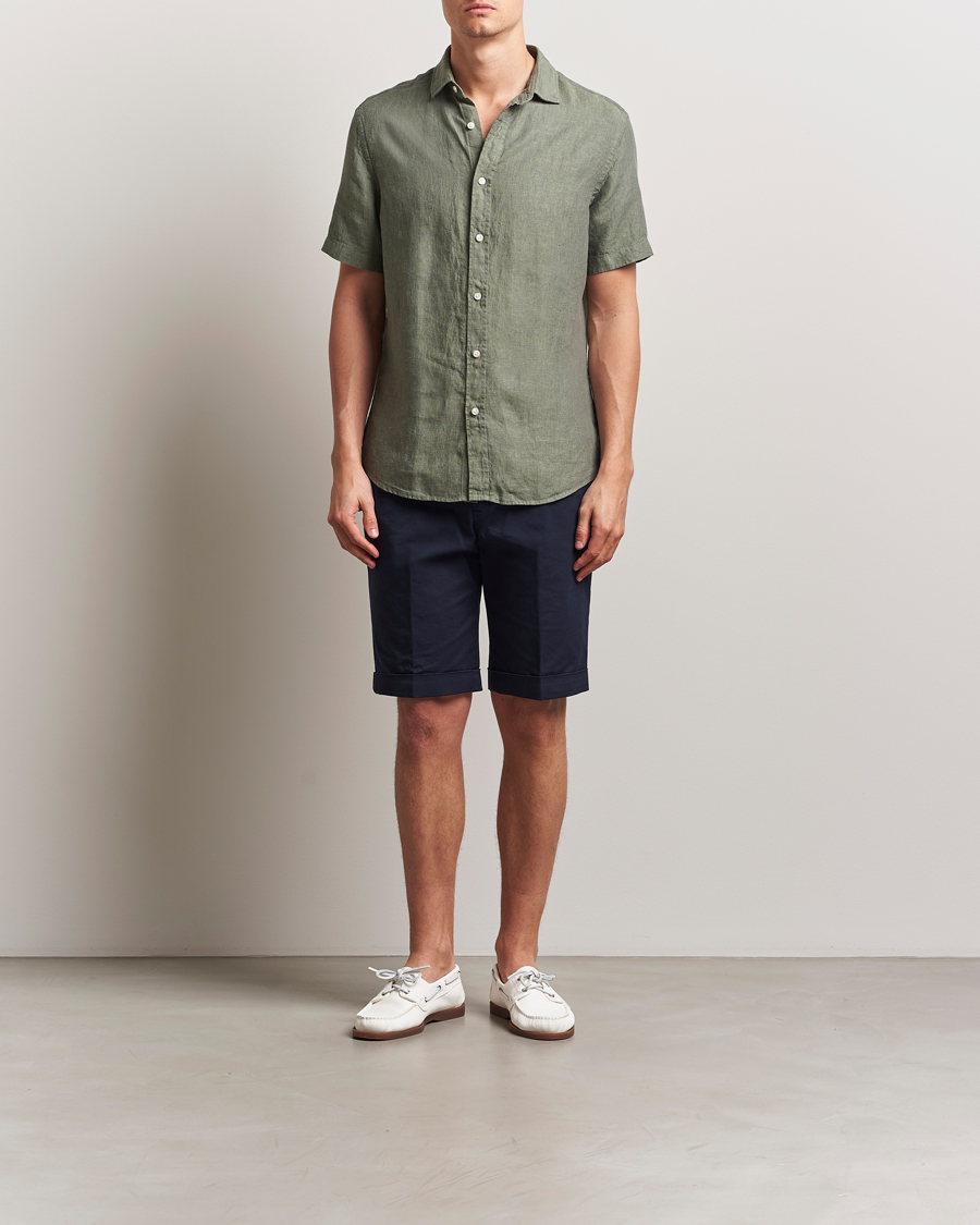 Homme | Chemises | Charles Tyrwhitt | Pure Linen Short Sleeve Slim Fit Shirt Olive