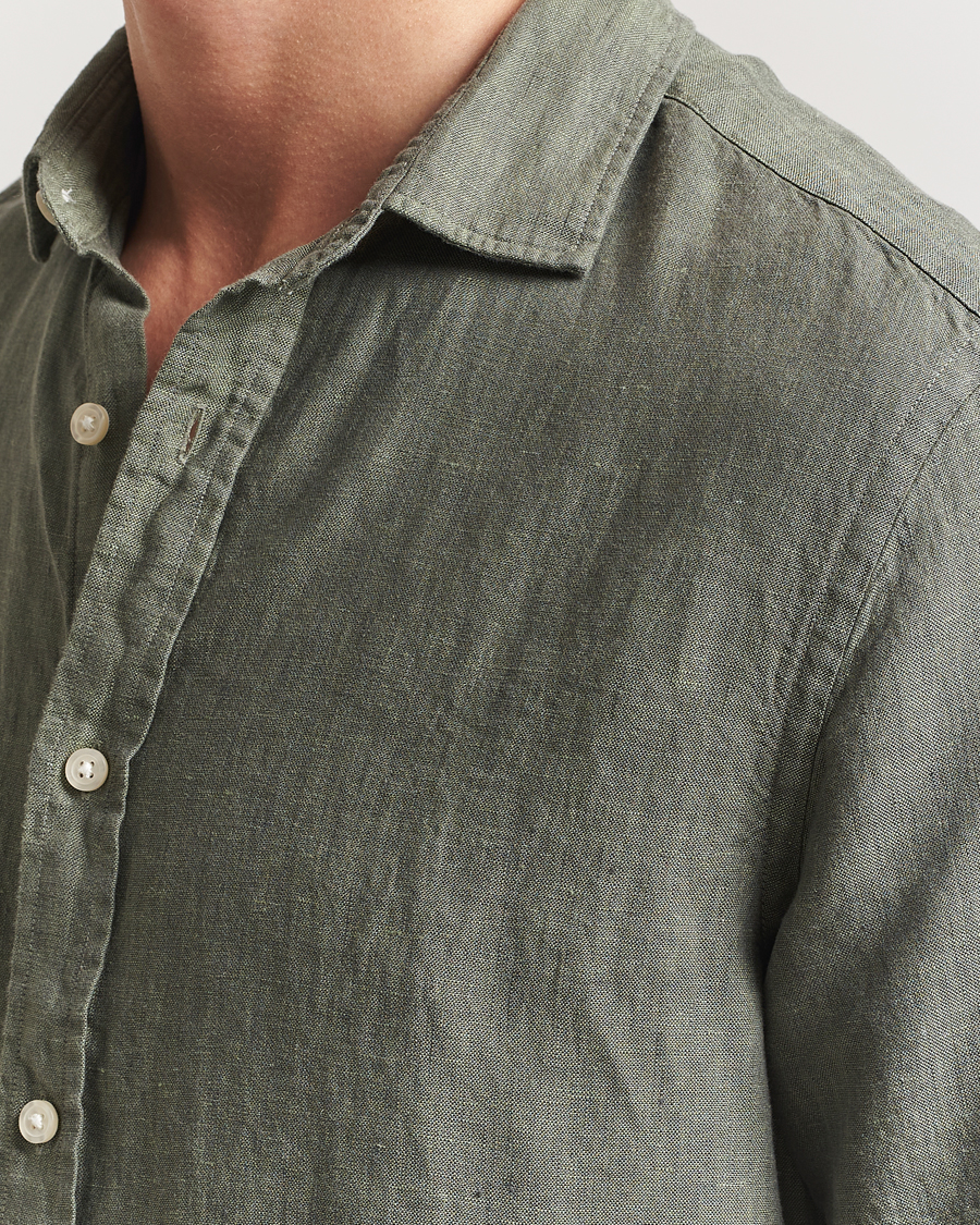 Homme | Chemises | Charles Tyrwhitt | Pure Linen Short Sleeve Slim Fit Shirt Olive