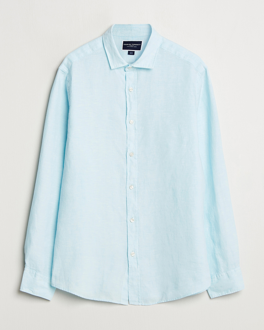 Homme | Chemises | Charles Tyrwhitt | Pure Linen Slim Fit Shirt Aqua