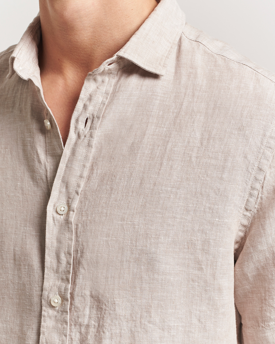 Homme | Chemises | Charles Tyrwhitt | Pure Linen Short Sleeve Slim Fit Shirt Oatmeal